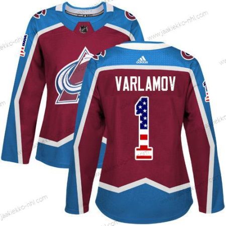 Adidas Naisten Colorado Avalanche #1 Semyon Varlamov Kotiottelupaita Punainen Aito USA Flag Ommeltu NHL Paita