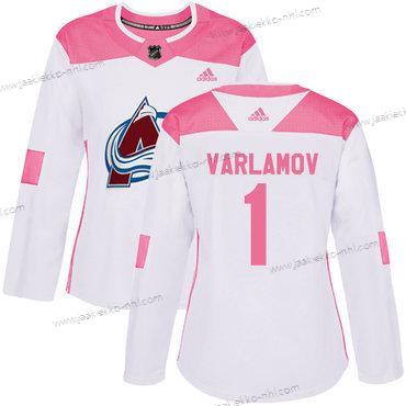 Adidas Naisten Colorado Avalanche #1 Semyon Varlamov Valkoinen Pinkki Aito Ommeltu NHL Paita