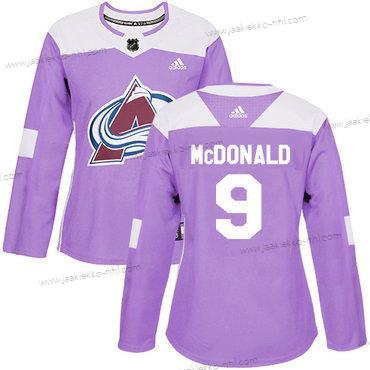 Adidas Naisten Colorado Avalanche #9 Lanny Mcdonald Violetti Aito Taistelee syöpää vastaan Ommeltu NHL Paita