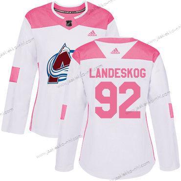 Adidas Naisten Colorado Avalanche #92 Gabriel Landeskog Valkoinen Pinkki Aito Ommeltu NHL Paita