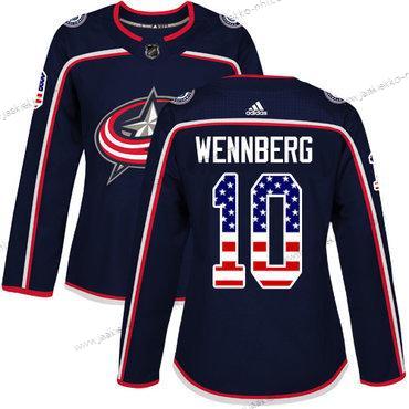 Adidas Naisten Columbus Blue Jackets #10 Alexander Wennberg Laivastonsininen Sininen Kotiottelupaita Aito USA Flag Ommeltu NHL Paita