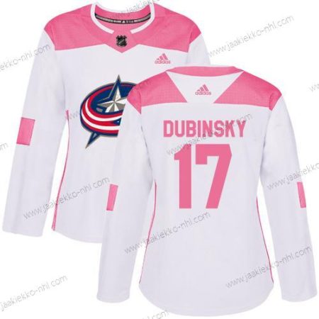 Adidas Naisten Columbus Blue Jackets #17 Brandon Dubinsky Valkoinen Pinkki Aito Ommeltu NHL Paita