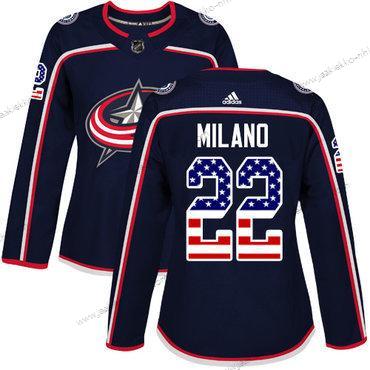 Adidas Naisten Columbus Blue Jackets #22 Sonny Milano Laivastonsininen Sininen Kotiottelupaita Aito USA Flag Ommeltu NHL Paita