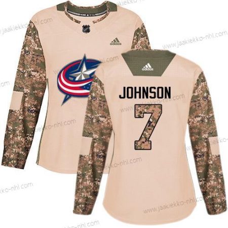 Adidas Naisten Columbus Blue Jackets #7 Jack Johnson Maastokuvio Aito 2017 Veterans Day Ommeltu NHL Paita