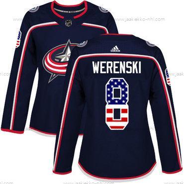 Adidas Naisten Columbus Blue Jackets #8 Zach Werenski Laivastonsininen Sininen Kotiottelupaita Aito USA Flag Ommeltu NHL Paita