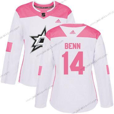 Adidas Naisten Dallas Stars #14 Jamie Benn Valkoinen Pinkki Aito Ommeltu NHL Paita