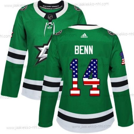 Adidas Naisten Dallas Stars #14 Jamie Benn Vihreä Kotiottelupaita Aito USA Flag Ommeltu NHL Paita