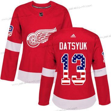 Adidas Naisten Detroit Red Wings #13 Pavel Datsyuk Punainen Kotiottelupaita Aito USA Flag Ommeltu NHL Paita