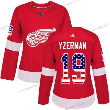 Adidas Naisten Detroit Red Wings #19 Steve Yzerman Punainen Kotiottelupaita Aito USA Flag Ommeltu NHL Paita