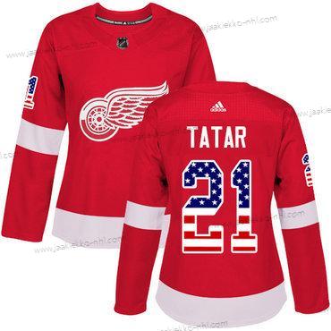 Adidas Naisten Detroit Red Wings #21 Tomas Tatar Punainen Kotiottelupaita Aito USA Flag Ommeltu NHL Paita