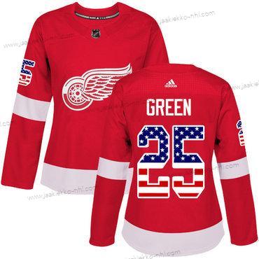 Adidas Naisten Detroit Red Wings #25 Mike Vihreä Punainen Kotiottelupaita Aito USA Flag Ommeltu NHL Paita