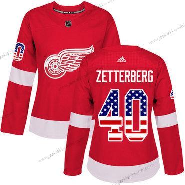 Adidas Naisten Detroit Red Wings #40 Henrik Zetterberg Punainen Kotiottelupaita Aito USA Flag Ommeltu NHL Paita