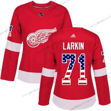 Adidas Naisten Detroit Red Wings #71 Dylan Larkin Punainen Kotiottelupaita Aito USA Flag Ommeltu NHL Paita