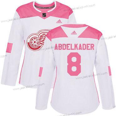 Adidas Naisten Detroit Red Wings #8 Justin Abdelkader Valkoinen Pinkki Aito Ommeltu NHL Paita