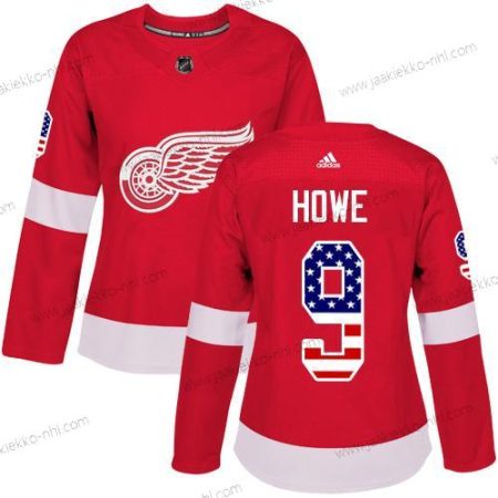 Adidas Naisten Detroit Red Wings #9 Gordie Howe Punainen Kotiottelupaita Aito USA Flag Ommeltu NHL Paita