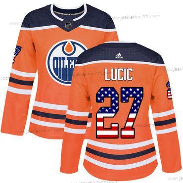 Adidas Naisten Edmonton Oilers #27 Milan Lucic Oranssi Kotiottelupaita Aito USA Flag Ommeltu NHL Paita