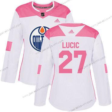 Adidas Naisten Edmonton Oilers #27 Milan Lucic Valkoinen Pinkki Aito Ommeltu NHL Paita