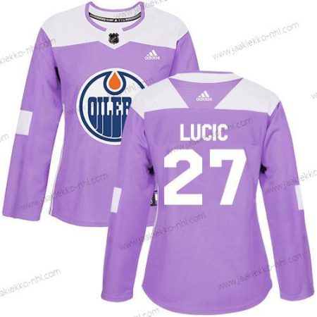 Adidas Naisten Edmonton Oilers #27 Milan Lucic Violetti Aito Taistelee syöpää vastaan Ommeltu NHL Paita