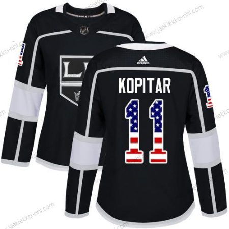 Adidas Naisten Los Angeles Kings #11 Anze Kopitar Musta Kotiottelupaita Aito USA Flag Ommeltu NHL Paita