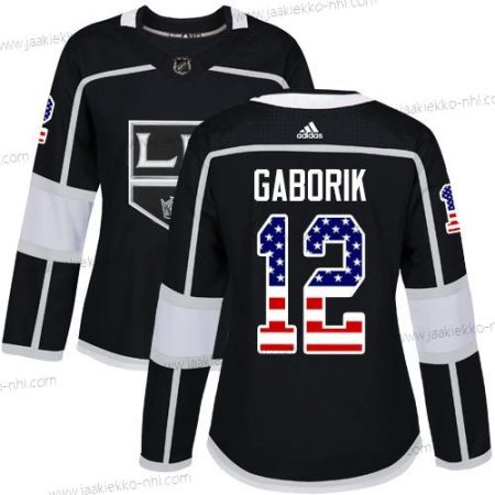 Adidas Naisten Los Angeles Kings #12 Marian Gaborik Musta Kotiottelupaita Aito USA Flag Ommeltu NHL Paita