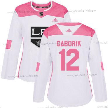 Adidas Naisten Los Angeles Kings #12 Marian Gaborik Valkoinen Pinkki Aito Ommeltu NHL Paita