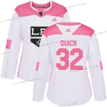 Adidas Naisten Los Angeles Kings #32 Jonathan Quick Valkoinen Pinkki Aito Ommeltu NHL Paita