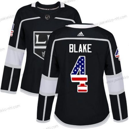 Adidas Naisten Los Angeles Kings #4 Rob Blake Musta Kotiottelupaita Aito USA Flag Ommeltu NHL Paita