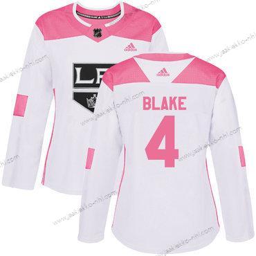 Adidas Naisten Los Angeles Kings #4 Rob Blake Valkoinen Pinkki Aito Ommeltu NHL Paita