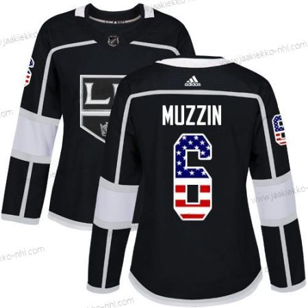 Adidas Naisten Los Angeles Kings #6 Jake Muzzin Musta Kotiottelupaita Aito USA Flag Ommeltu NHL Paita