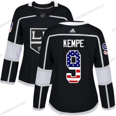 Adidas Naisten Los Angeles Kings #9 Adrian Kempe Musta Kotiottelupaita Aito USA Flag Ommeltu NHL Paita