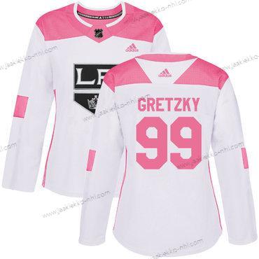 Adidas Naisten Los Angeles Kings #99 Wayne Gretzky Valkoinen Pinkki Aito Ommeltu NHL Paita