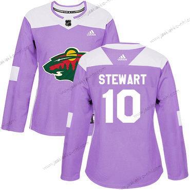 Adidas Naisten Minnesota Wild #10 Chris Stewart Violetti Aito Taistelee syöpää vastaan Ommeltu NHL Paita