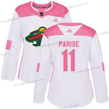 Adidas Naisten Minnesota Wild #11 Zach Parise Valkoinen Pinkki Aito Ommeltu NHL Paita