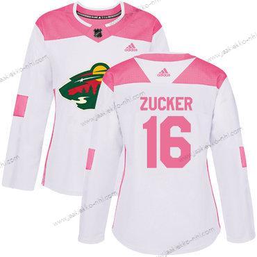 Adidas Naisten Minnesota Wild #16 Jason Zucker Valkoinen Pinkki Aito Ommeltu NHL Paita