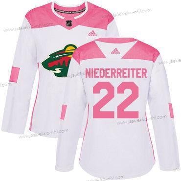 Adidas Naisten Minnesota Wild #22 Nino Niederreiter Valkoinen Pinkki Aito Ommeltu NHL Paita