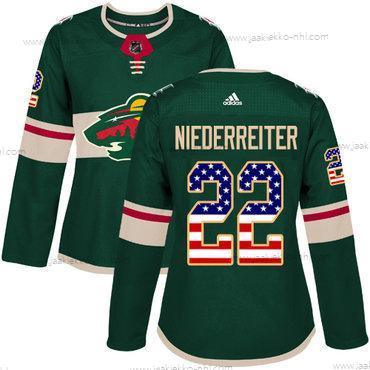 Adidas Naisten Minnesota Wild #22 Nino Niederreiter Vihreä Kotiottelupaita Aito USA Flag Ommeltu NHL Paita