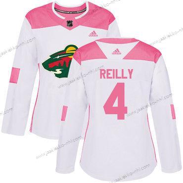 Adidas Naisten Minnesota Wild #4 Mike Reilly Valkoinen Pinkki Aito Ommeltu NHL Paita