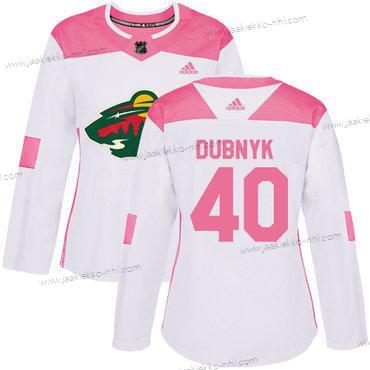 Adidas Naisten Minnesota Wild #40 Devan Dubnyk Valkoinen Pinkki Aito Ommeltu NHL Paita