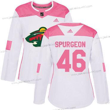 Adidas Naisten Minnesota Wild #46 Jared Spurgeon Valkoinen Pinkki Aito Ommeltu NHL Paita