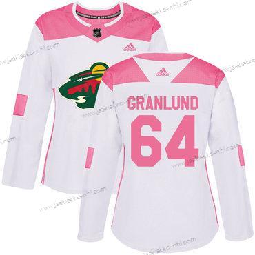 Adidas Naisten Minnesota Wild #64 Mikael Granlund Valkoinen Pinkki Aito Ommeltu NHL Paita