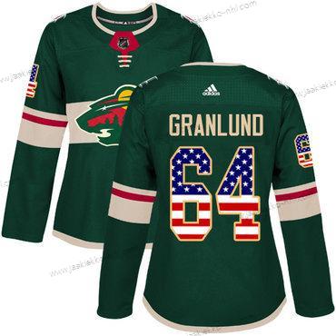 Adidas Naisten Minnesota Wild #64 Mikael Granlund Vihreä Kotiottelupaita Aito USA Flag Ommeltu NHL Paita