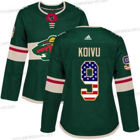 Adidas Naisten Minnesota Wild #9 Mikko Koivu Vihreä Kotiottelupaita Aito USA Flag Ommeltu NHL Paita