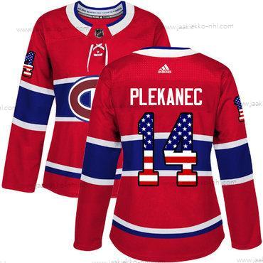 Adidas Naisten Montreal Canadiens #14 Tomas Plekanec Punainen Kotiottelupaita Aito USA Flag Ommeltu NHL Paita