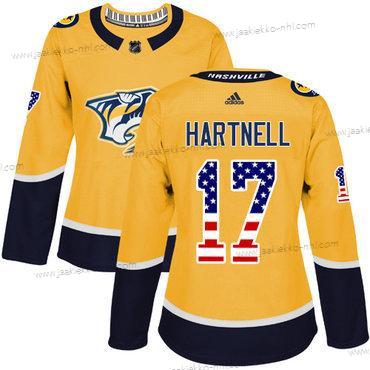 Adidas Naisten Nashville Predators #17 Scott Hartnell Keltainen Kotiottelupaita Aito USA Flag Ommeltu NHL Paita