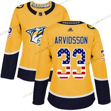 Adidas Naisten Nashville Predators #33 Viktor Arvidsson Keltainen Kotiottelupaita Aito USA Flag Ommeltu NHL Paita