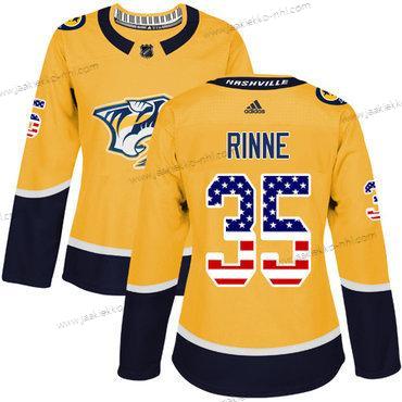 Adidas Naisten Nashville Predators #35 Pekka Rinne Keltainen Kotiottelupaita Aito USA Flag Ommeltu NHL Paita