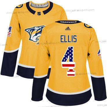 Adidas Naisten Nashville Predators #4 Ryan Ellis Keltainen Kotiottelupaita Aito USA Flag Ommeltu NHL Paita