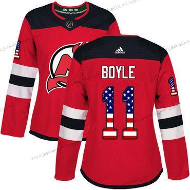 Adidas Naisten New Jersey Devils #11 Brian Boyle Punainen Kotiottelupaita Aito USA Flag Ommeltu NHL Paita