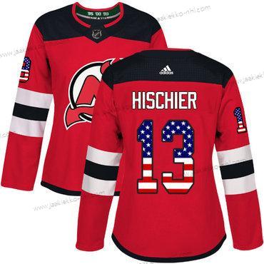 Adidas Naisten New Jersey Devils #13 Nico Hischier Punainen Kotiottelupaita Aito USA Flag Ommeltu NHL Paita