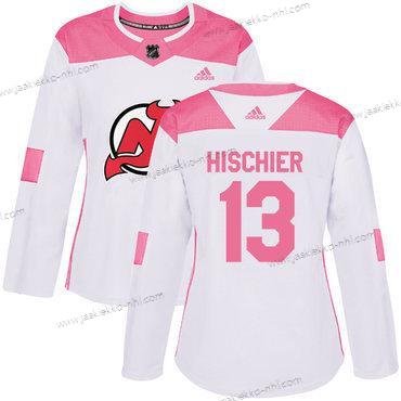 Adidas Naisten New Jersey Devils #13 Nico Hischier Valkoinen Pinkki Aito Ommeltu NHL Paita